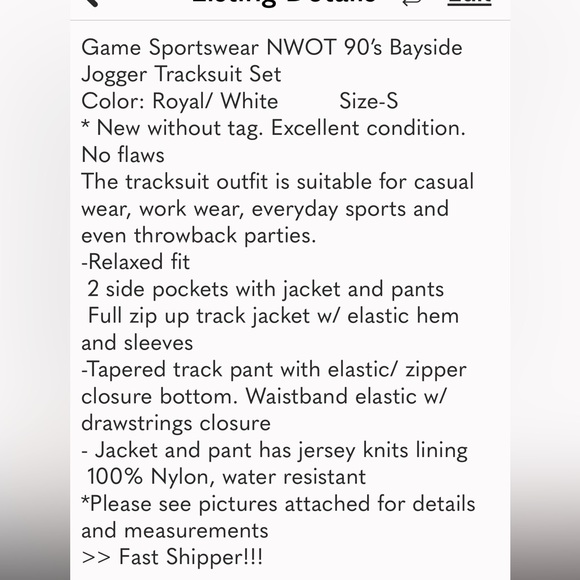 Game Sportswear NWOT 90’s Bayside Jogger Tracksuit Set Royal/White Size 2XL - Picture 7 of 9